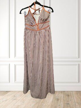 Boho Striped Maxi Dress Rust Orange Cutout Back Summer Resort Dress